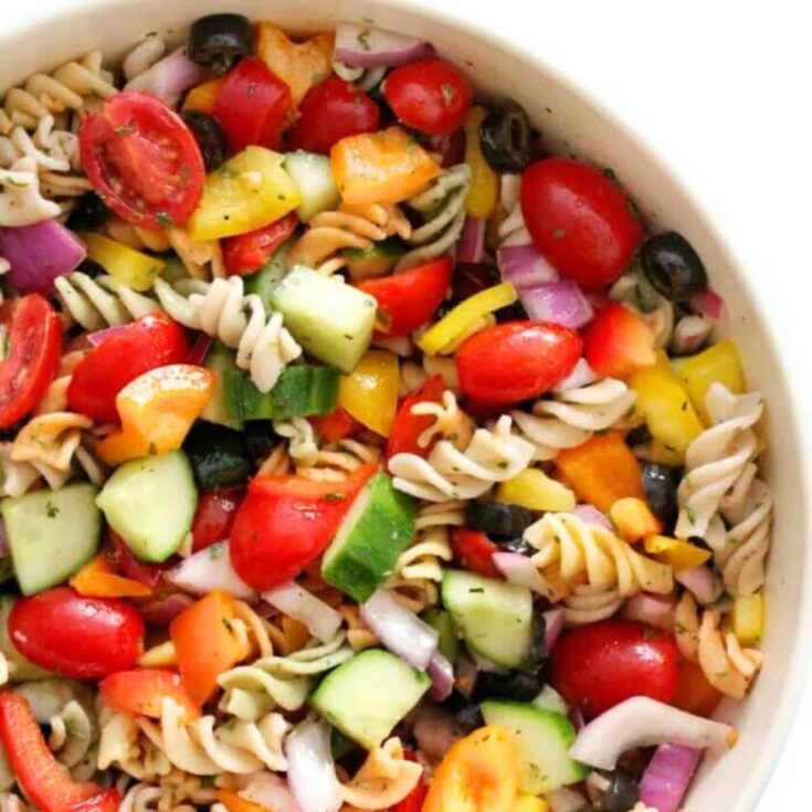 A bowl of cold Italian pasta salad