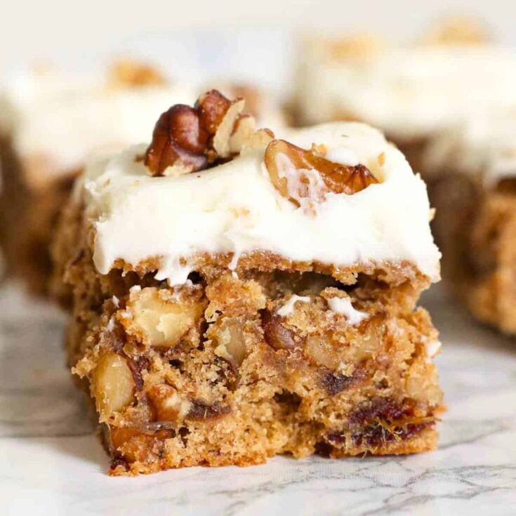 Date and walnut traybake cake