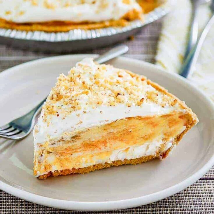 A slice of double layer pumpkin pie