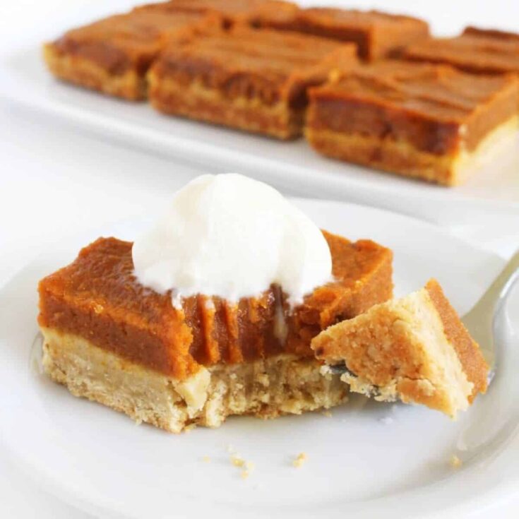 A slice of gluten-free pumpkin pie bars