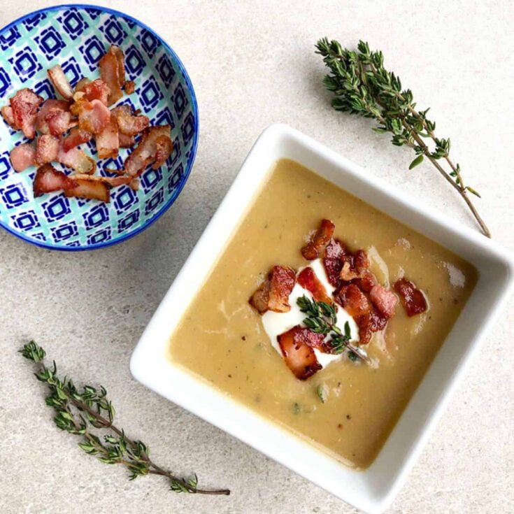 Lentil, bacon, and thyme soup