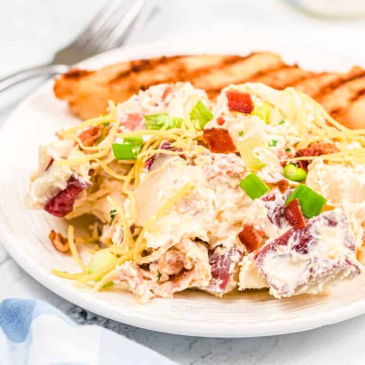 Loaded baked potato salad on a plate
