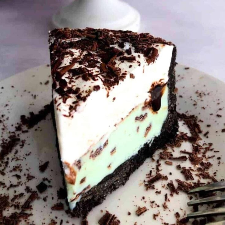 A slice of Oreo mint ice cream pie