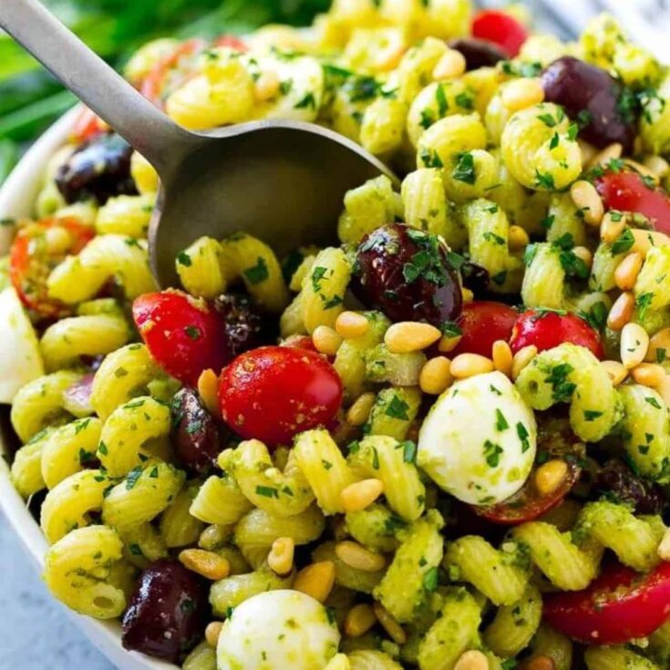 Pesto pasta made after reading these salads for parties