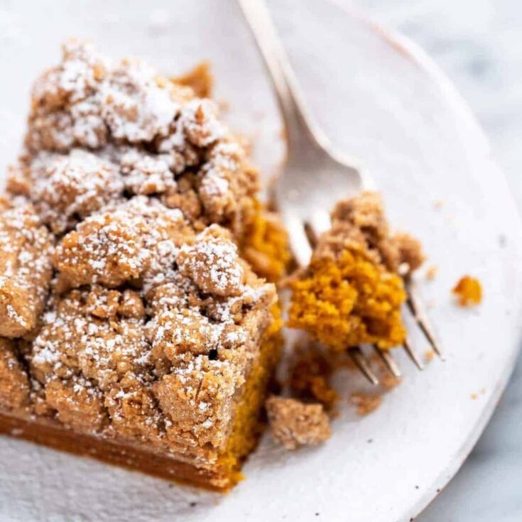 A slice of pumpkin coffee cake