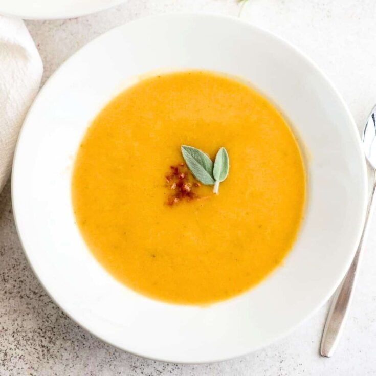 Roast pumpkin soup with cannellini beans