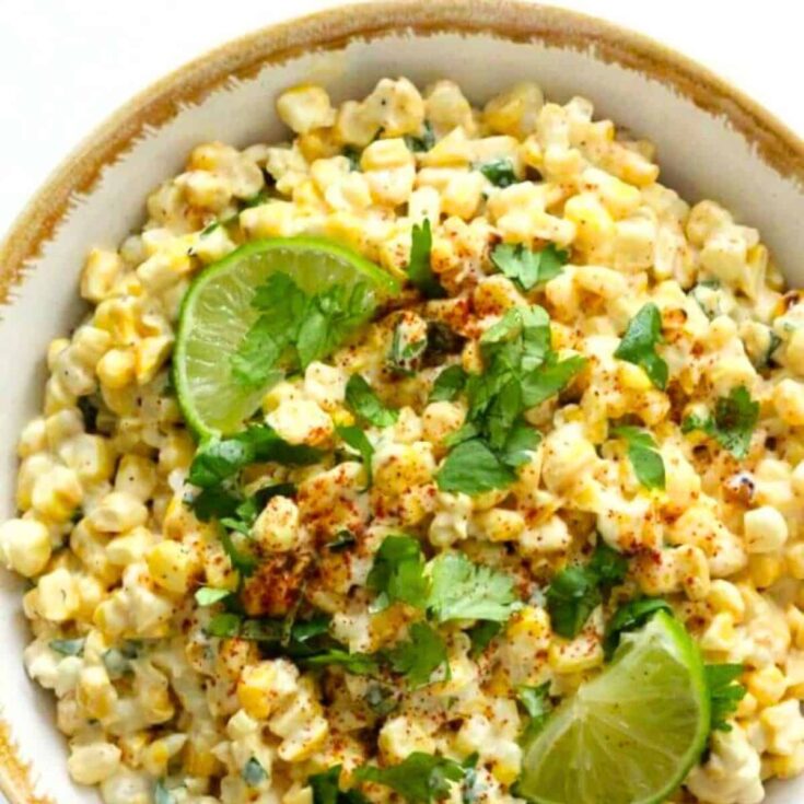 A bowl of Vegan Mexican street corn salad