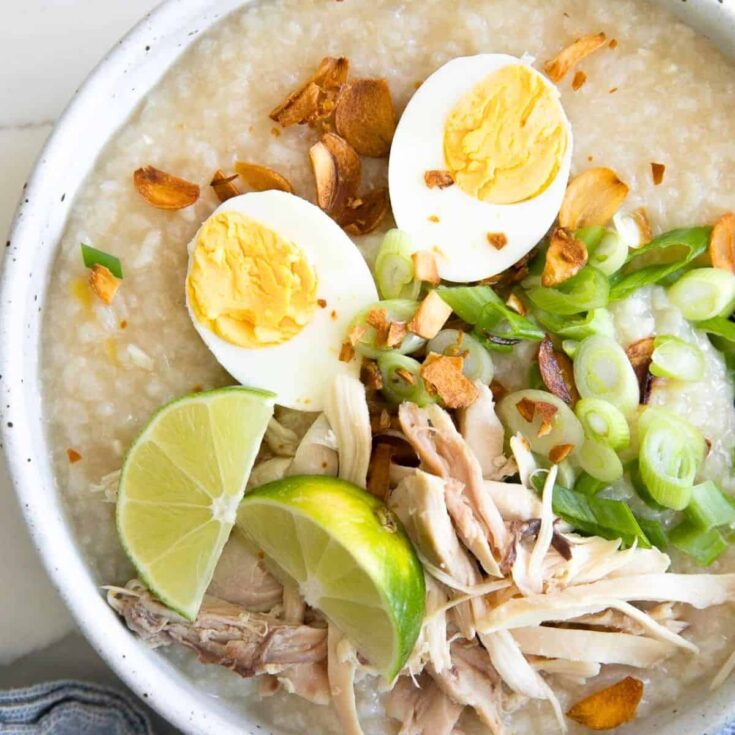 A bowl of Arroz caldo