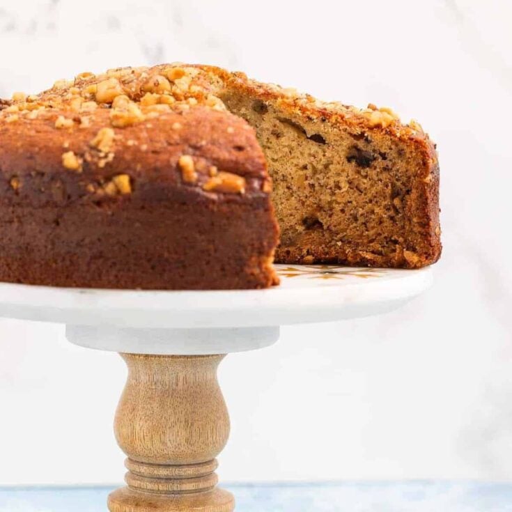 Sliced banana walnut cake