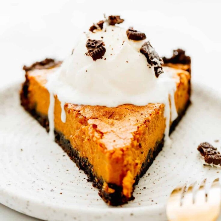 A slice of homemade pumpkin pie