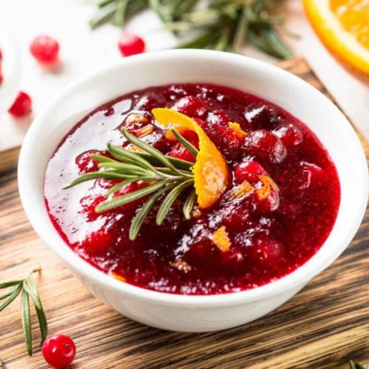 Homemade cranberry orange sauce in a bowl