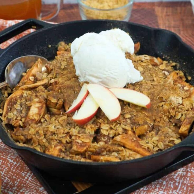 Smoked apple crisp on a pan