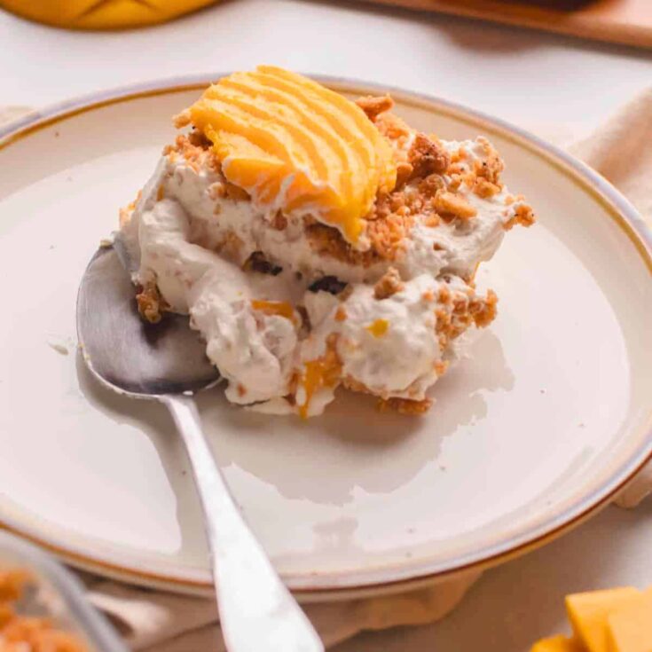 Filipino mango graham float served on a plate
