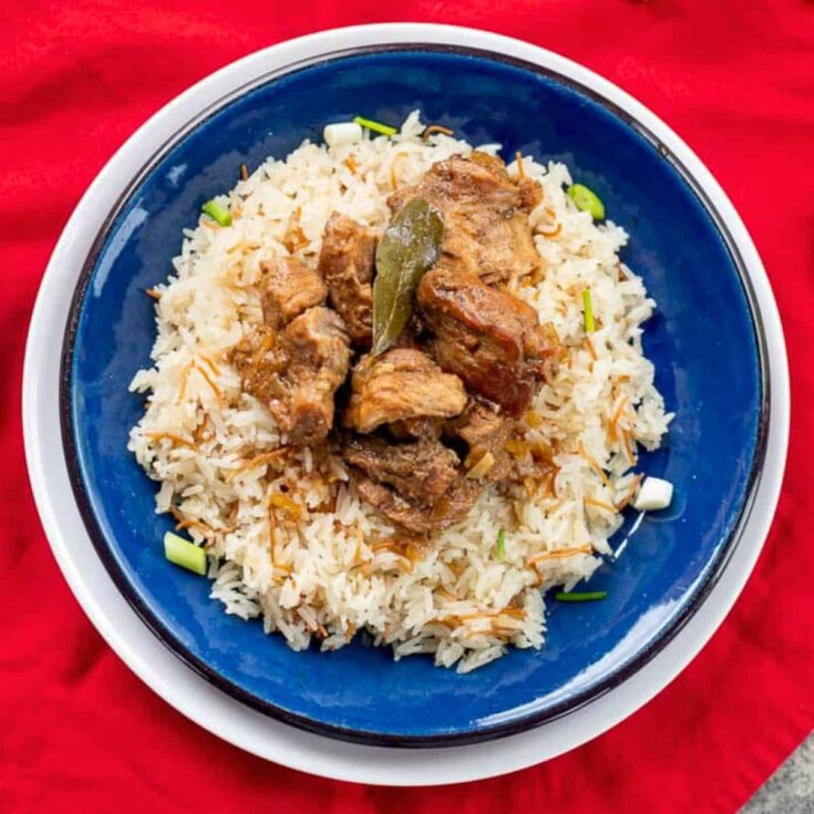 Filipino pork adobo with rice