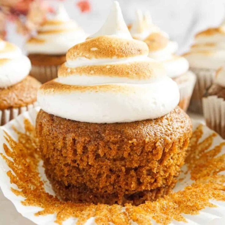 Gingersnap pumpkin cupcakes topped with marshmallow