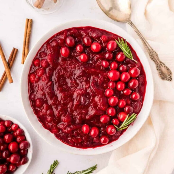 A bowl of homemade cranberry sauce