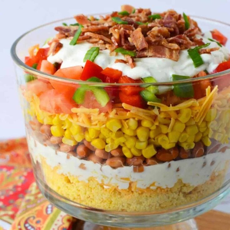 Layered bacon cornbread salad