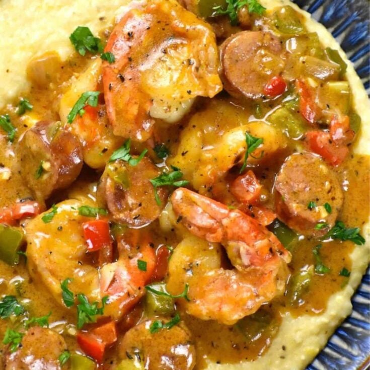 Lowcountry shrimp and grits on a plate
