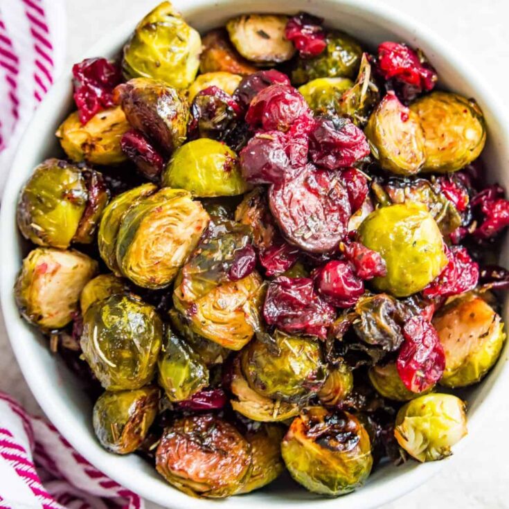 Maple cranberry Brussels sprouts in a bowl