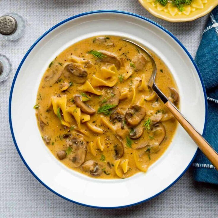 Polish style mushroom and noodle soup