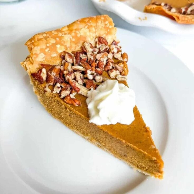 A slice of pumpkin custard pie