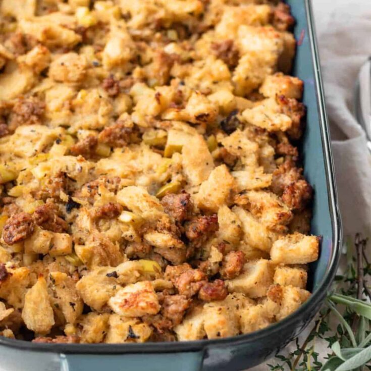 Sausage and apple stuffing made after reading these Thanksgiving side dishes
