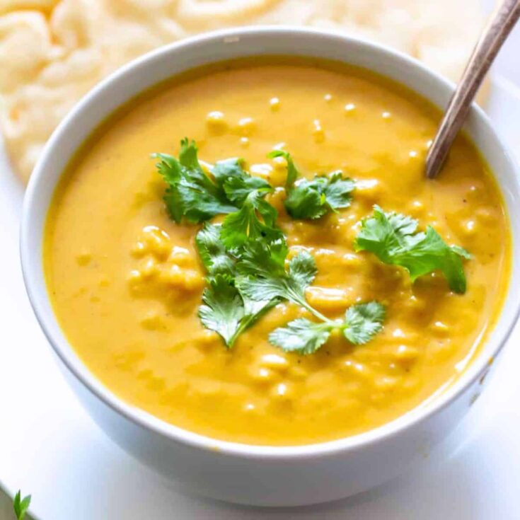 A bowl of sweet potato coconut curry soup