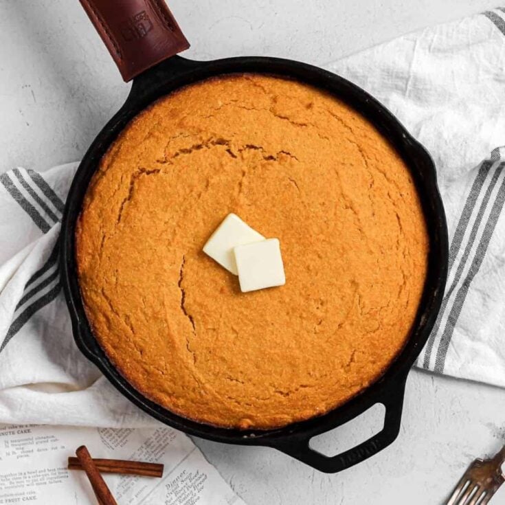 Sweet potato cornbread on a pan