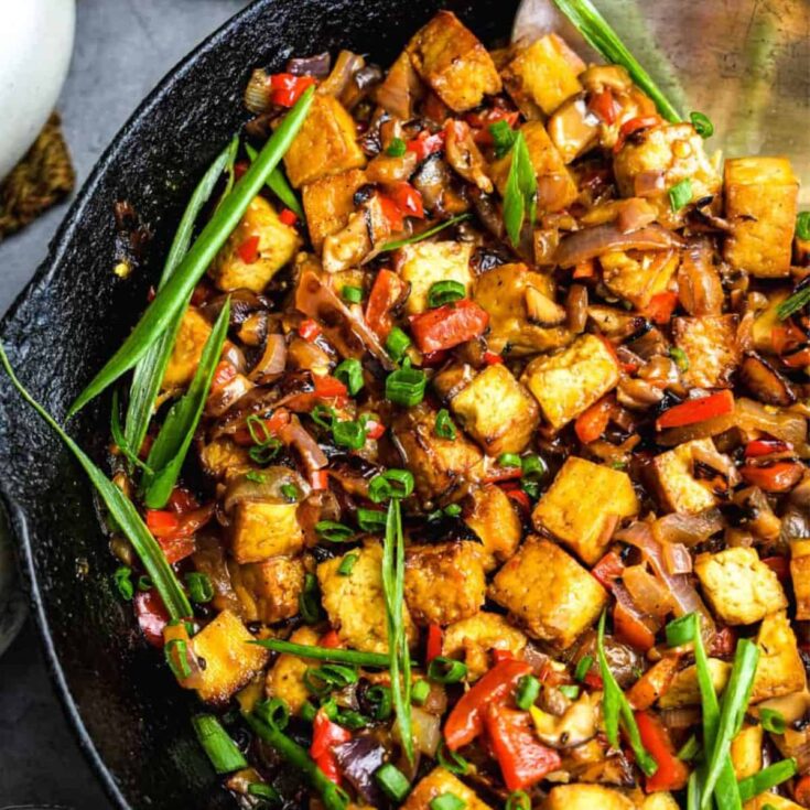 Tofu sisig on a pan