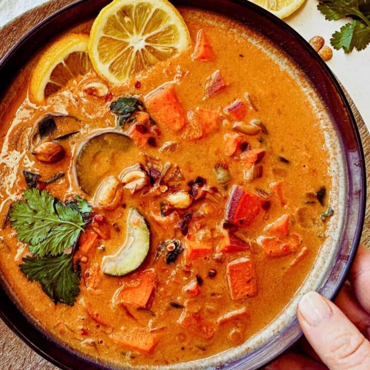 Vegan sweet potato and peanut fall soup