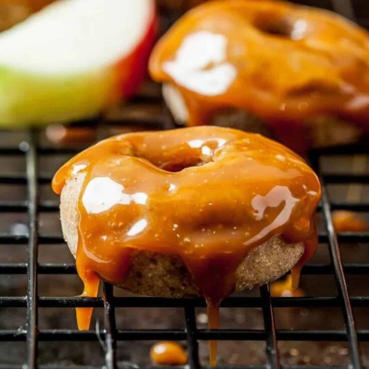 Caramel apple baked donut coated with caramel