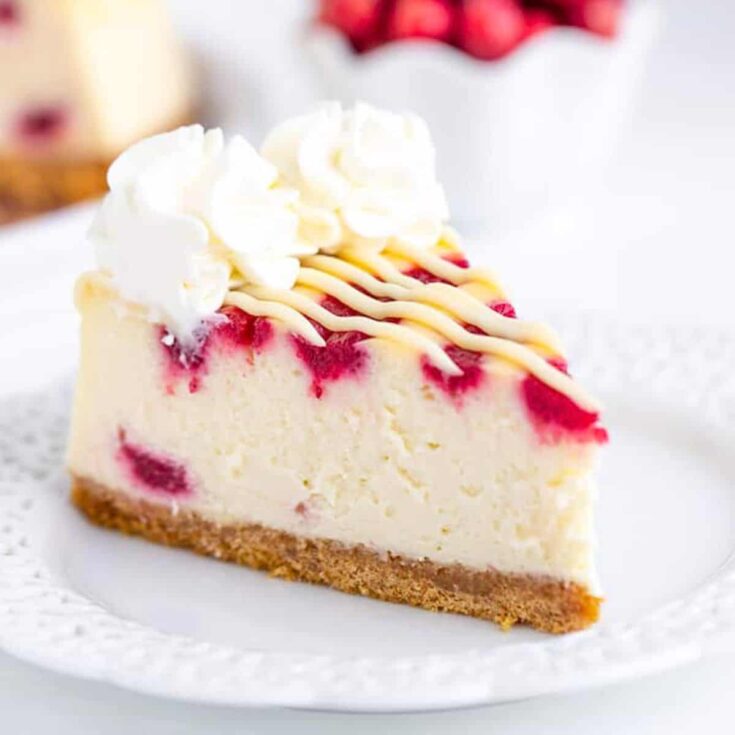 A slice of cranberry cheesecake dessert