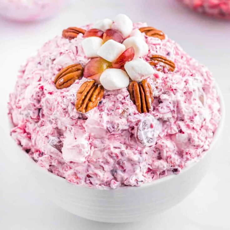 A bowl of cranberry fluff salad dessert