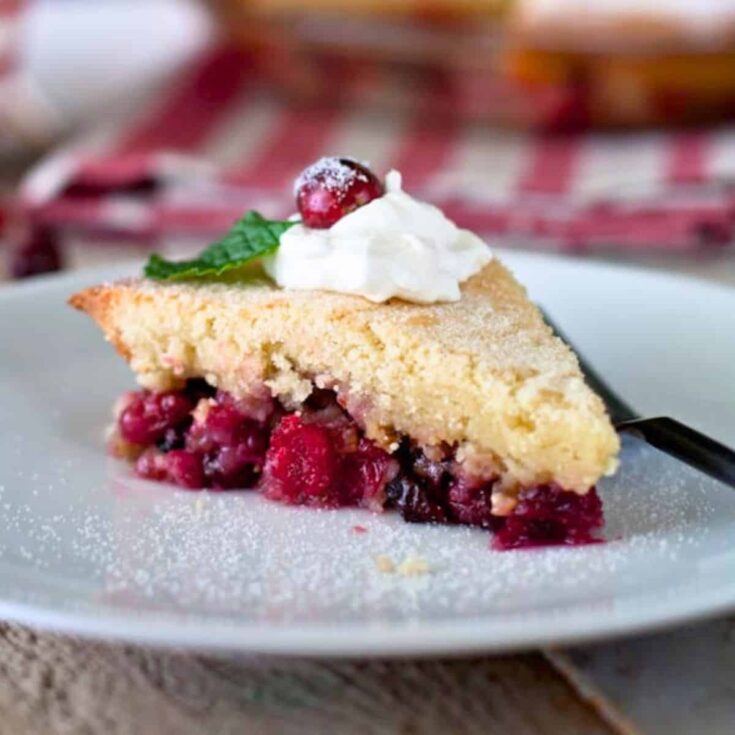A slice of crustless Nantucket cranberry pie