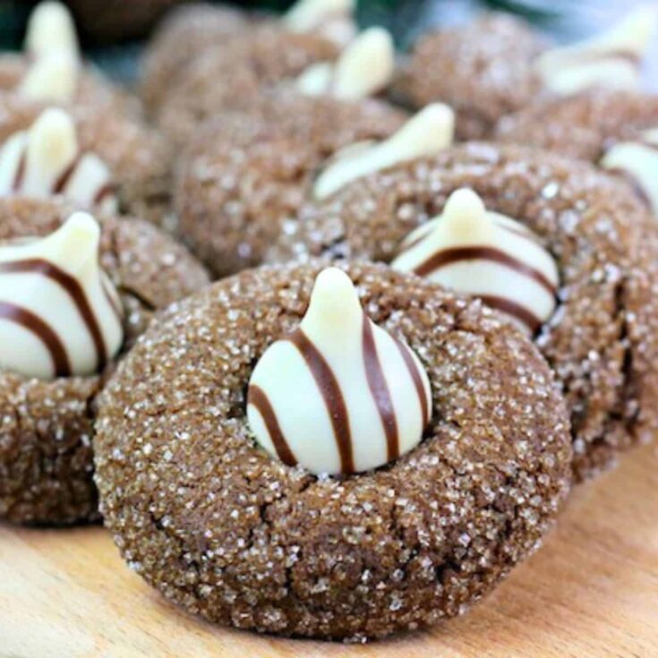 Gingerbread cookies topped with Kisses