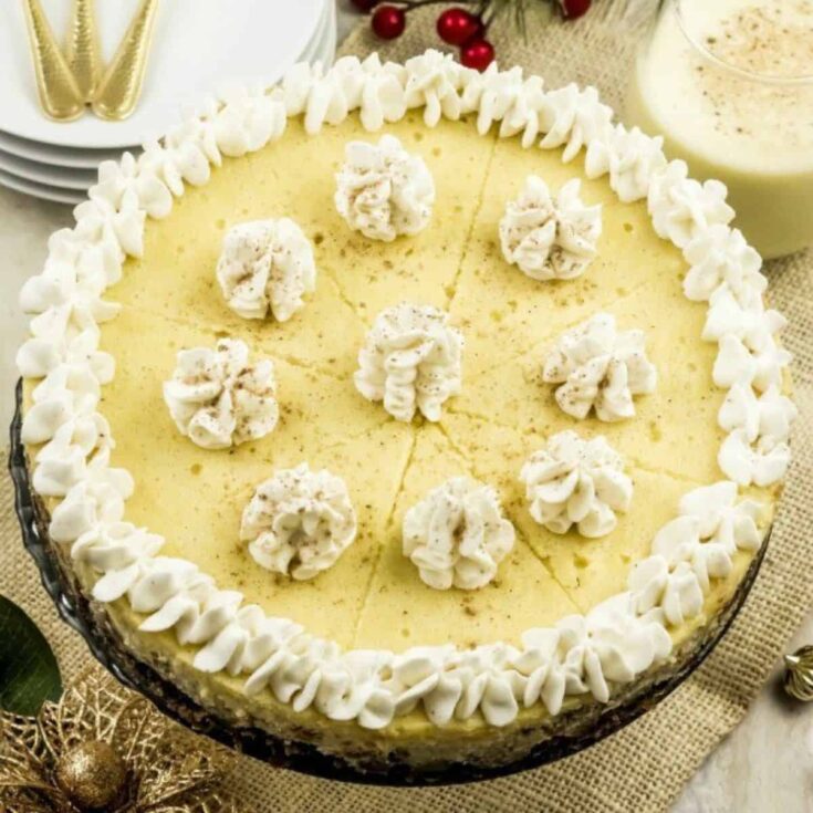 Eggnog with gingersnap crust cheesecake