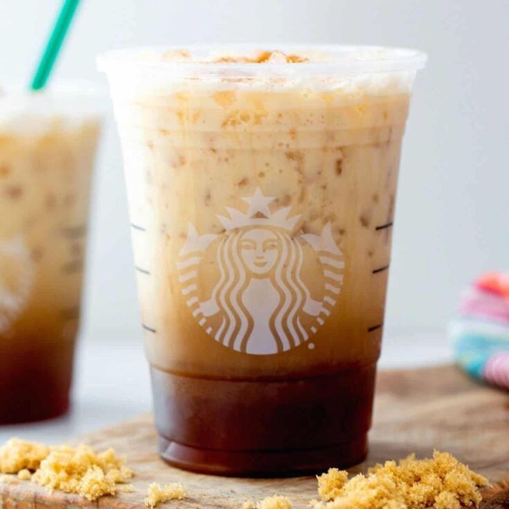 Iced brown sugar oat milk shaken espresso in a Starbucks cup