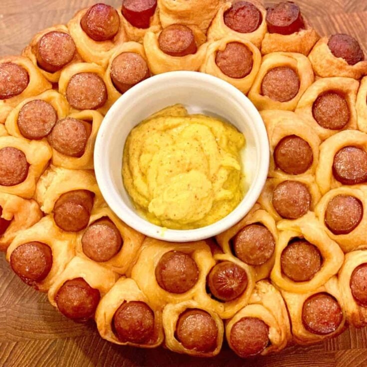 Lazy hot dog pull apart with cheese dip