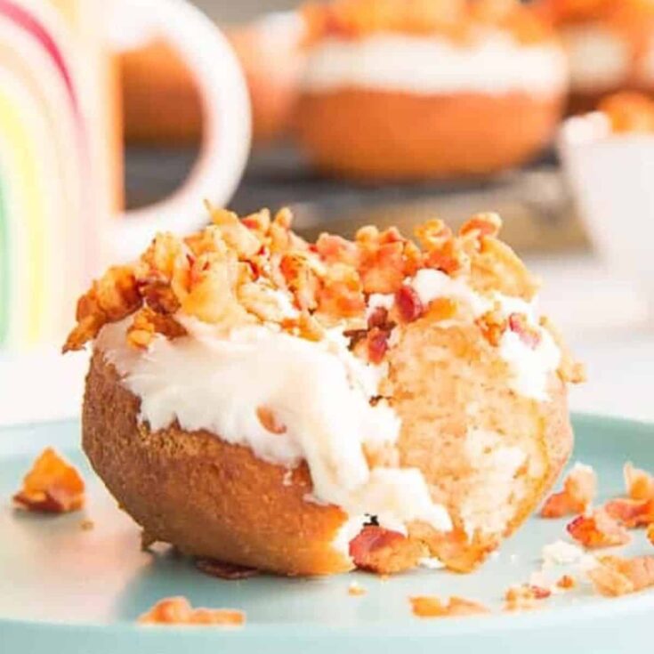 Maple bacon cake donut, topped with real bacon
