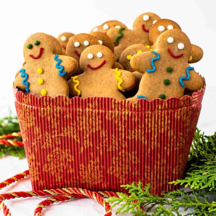 No molasses gingerbread cookies placed on a small basket