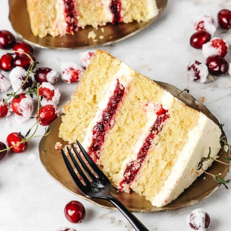 A slice of orange cranberry cake