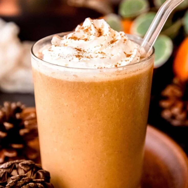 Pumpkin spice frappuccino topped with whipped cream