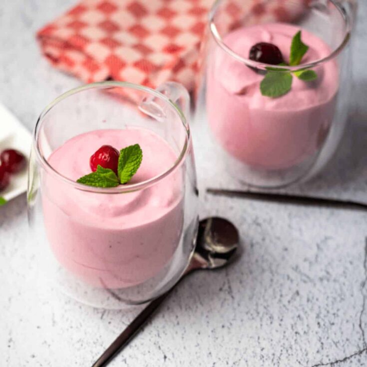 Two cups of refined sugar free cranberry mousse