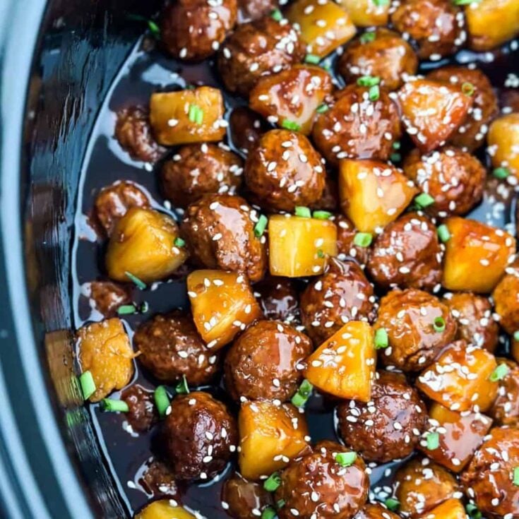 Slow cooker pineapple teriyaki meatballs
