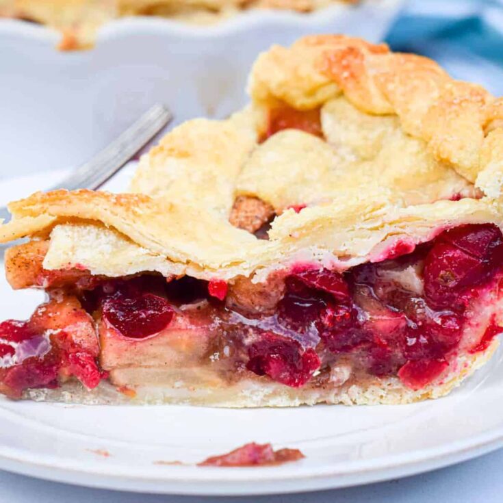A slice of spiced apple cranberry pie