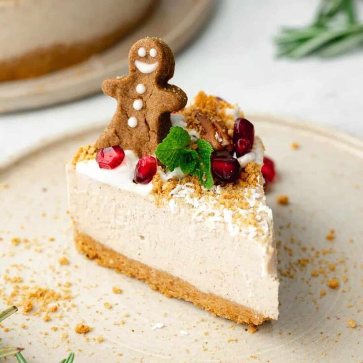 A slice of vegan gingerbread cheesecake