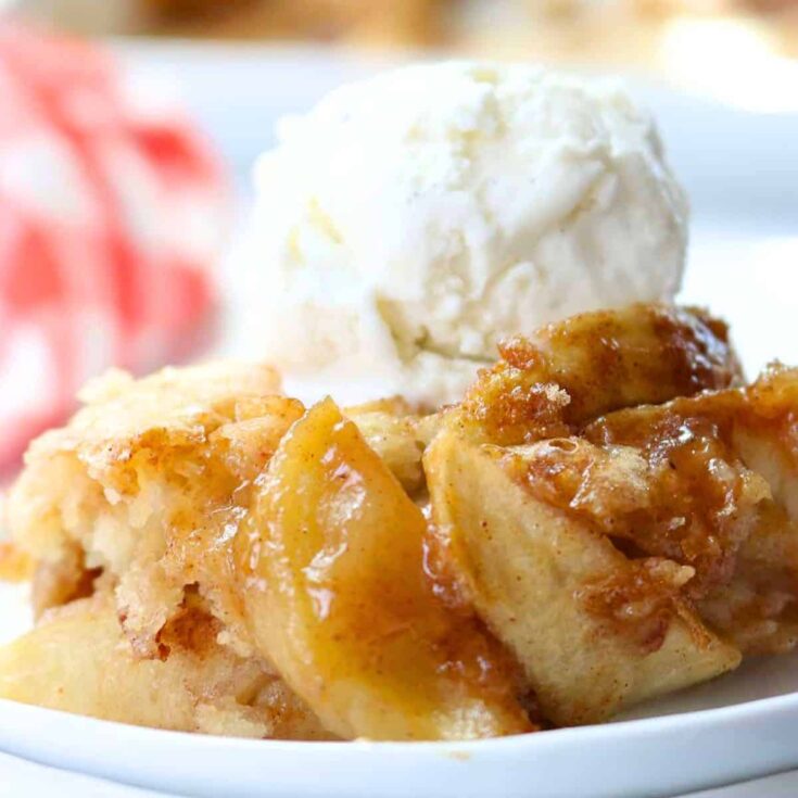 Apple cobbler topped with vanilla ice cream, made after reading these apple recipes