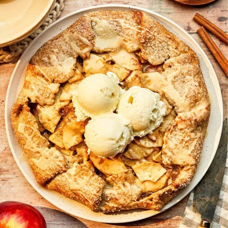 Chai-spiced apple galette topped with ice cream