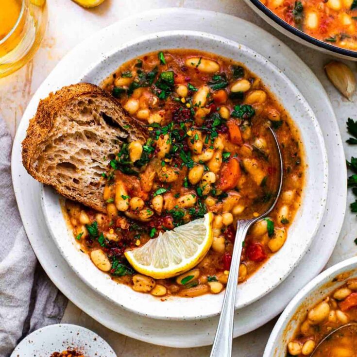 Cozy navy bean vegetable winter soup