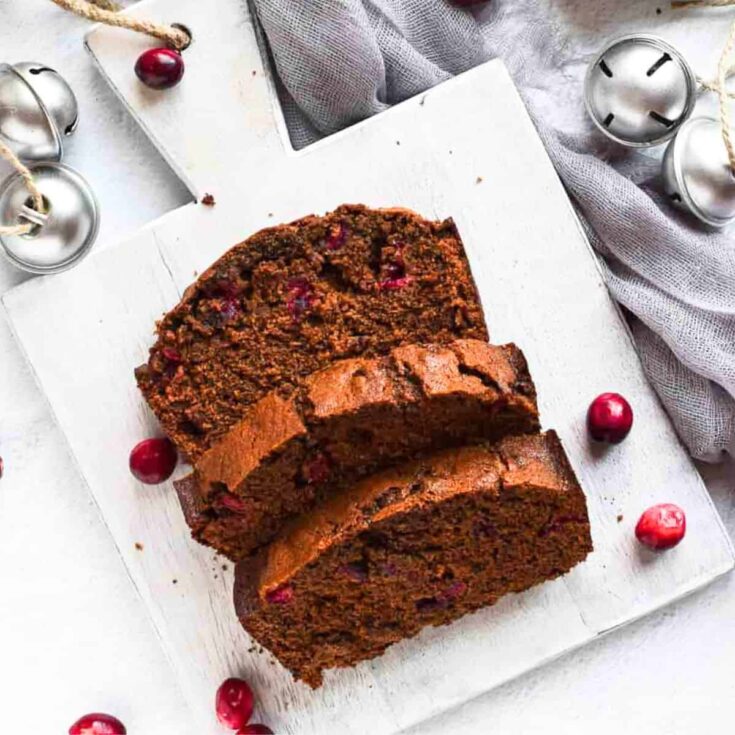 Sliced cranberry gingerbread loaf